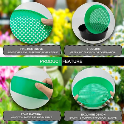 2 Pcs Round Garden Soil Sieve Pan Sand Sifter Set for Sieve Work of Small Gravel, Soil, Sand