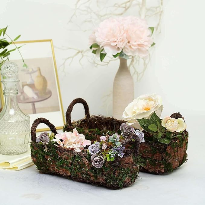 Efavormart Set of 2 | Preserved Moss Planter Box Flower Baskets with Handle - 13" & 15"