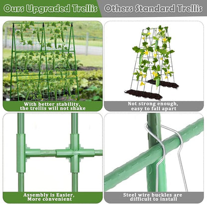 2 Packs Cucumber Trellis for Raised Beds, 31 X 47 Inch Adjustable Size A-Frame Garden Trellis for Climbing Plant Outdoors with Climbing Net and Plant Support Clip for Vegetable Grape Garden Supplies