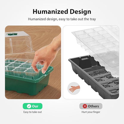 Seed Starter Tray, 5PCS Seed Starter Kit, Seedling Starter Trays with Heightened Lids for Seed Staring, Indoor Gardening Plant Germination Trays (12 Cells per Tray) Green