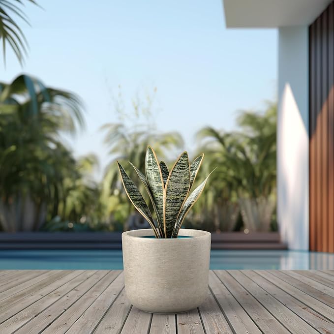 Kante Round Concrete Planter, 13.1 Inch Dia Classic-Style Large Pot with Drainage, Weathered Concrete Finish with Painted, for Indoor & Outdoor Plants, Home, Patio and Garden