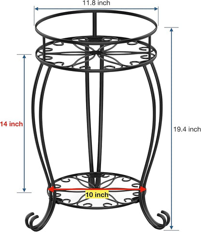 FaithLand Plant Stand, Heavy Duty Metal Planter Holder Indoor Outdoor, 2 Tier Round Potted Supports Rack, Corner Display Shelf Black