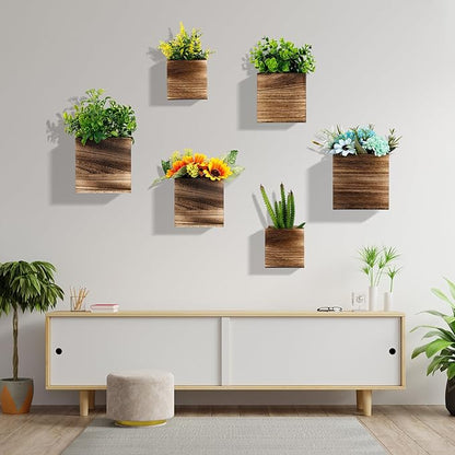 6 Pack Rustic Wood Wall Planters Hanging Wall Planters Pocket Vases Hanging Decor Vase for Plants Dried Flowers Faux Greenery Plants Indoor Living Room Bedroom Farmhouse Home Decor (3 Sizes)