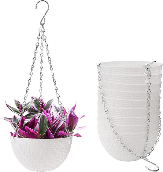 Foraineam 10 Pieces 6 Inch Hanging Planters, Garden Self-Watering Flower Plant Pot Container, Mini Succulent Planter Pots with Hanging Chain