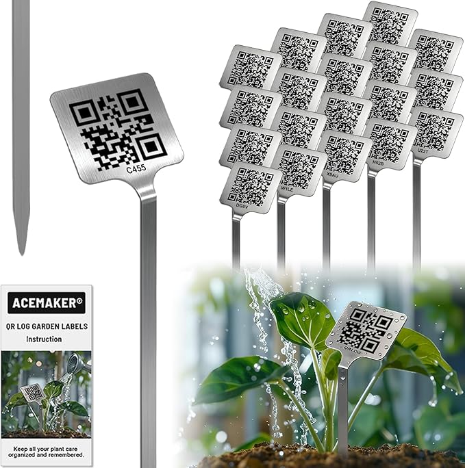 QR Plant Labels, Scan-to-Record Plant Care Tracker & Garden Journal, 304 Stainless Steel Outdoor Waterproof Tags Markers for Seeds and Herbs, Gift for Gardeners, 20 pcs