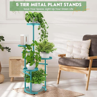 TOSKING 5 Tier Metal Plant Stand Indoor， Plant Shelf, Corner Shelf Flower Pot Stand for Outdoor Plant Stand for Living Room Balcony Garden Patio Bedroom (Blue, 38in)