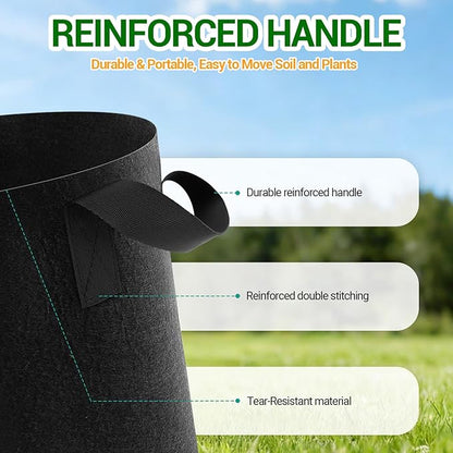 5-Pack 20 Gallon Grow Bags, Thickened Aeration Fabric Pots with Handles, Heavy Duty Plant Bags for Vegetables, Tomatoes, Potatoes, Fruits & Flowers, Reusable Garden Pots for Plants
