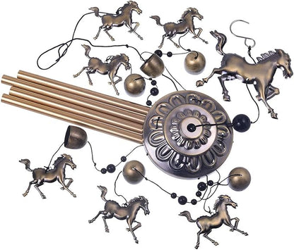 Horse Wind Chimes Decor - 35 Inch Pure Hand-Made Metal Musical Wind Bells with 4 Aluminum Tubes 6 Bells 7 Horses Mobile Wind Catcher Romantic Wind Chime for Home, Festival, Indoor/Outdoor Decoration