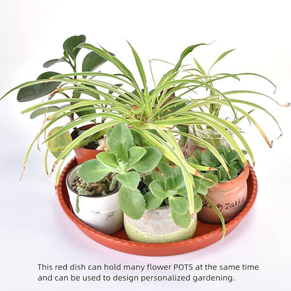 14 Inches Red Brown Plant Saucers for Outdoors Pots, 5 Gallon Grow Bag Saucer 12.5 inches in Base, 6 Packs Sturdy Round Plastic Plant Trays for Indoors.