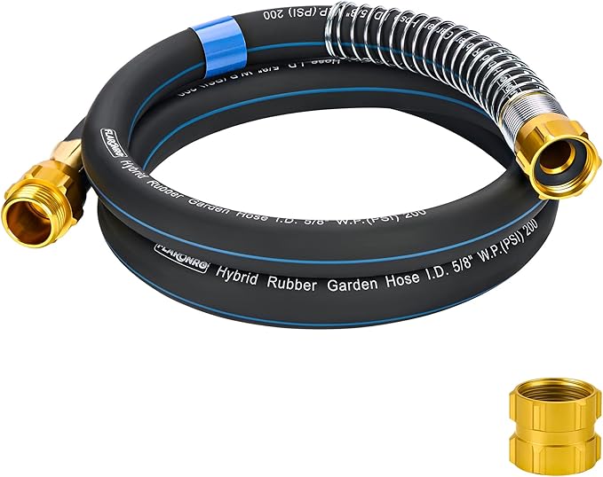 5/8 IN. × 8FT. Flexible Hybrid Rubber Garden Hose, High Flow 5/8" I.D. No Memory Durable Lightweight Water Hose Leader Hose for Watering, Irrigation, Water Transfer Pump