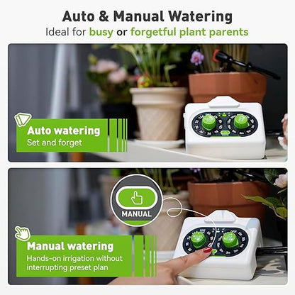 RAINPOINT Beginner-Friendly Automatic Plant Waterer Indoor for Pot Plant Adjustable Water Output,Battery Powered Outdoor IP54 Waterproof Easy-Setup Drip Irrigation System Device Kit Water 10-15 Plants
