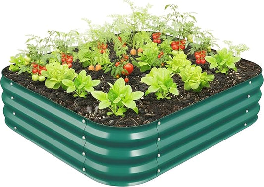 Galvanized Raised Garden Bed for Gardening, 4x4x1ft Large Square Metal Planter Boxes Outdoor for Vegetable,Flower,Herb,Modular Above Ground Growing Container,Green,Easy Assembly
