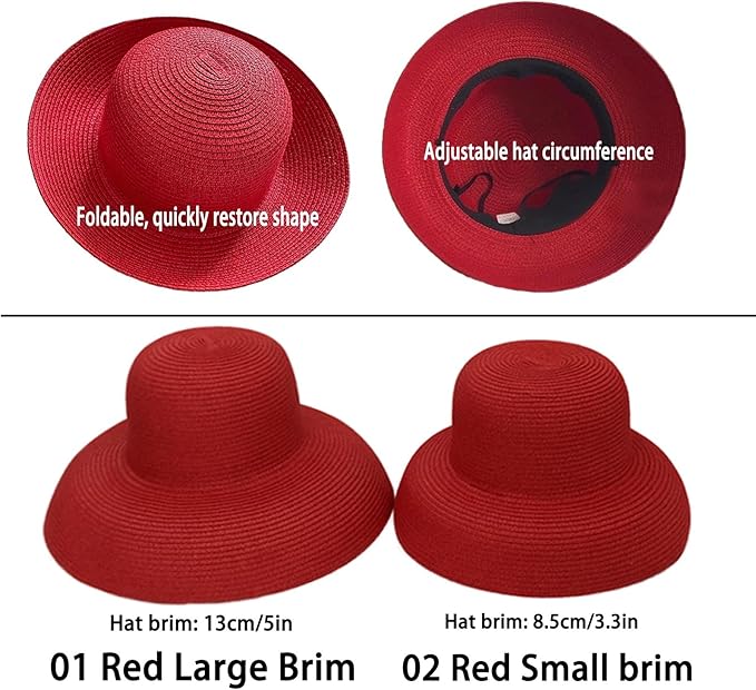 Wide-Brim Classic Elegant Style Foldable Straw Hat Women's Retro UV Resistant Sun Hats for Outdoor, Beach and Travel