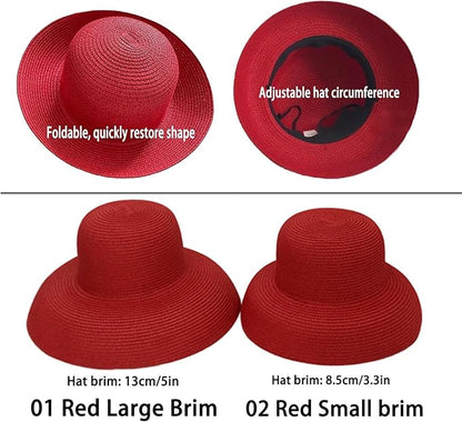 Wide-Brim Classic Elegant Style Foldable Straw Hat Women's Retro UV Resistant Sun Hats for Outdoor, Beach and Travel