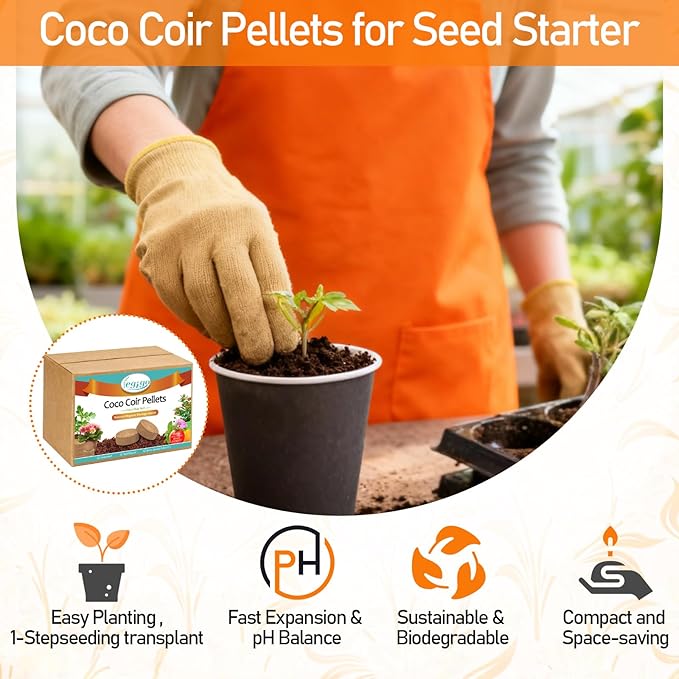 Legigo 200 PCS 40mm Coco Coir Pellets Potting Soil Mix- Compressed Coconut Coir Discs Seed Starting Soil Pellets, Coco Peat Soil Pods for Indoor & Outdoor Plants, Gardening Herbs Bonsai and Vegetables