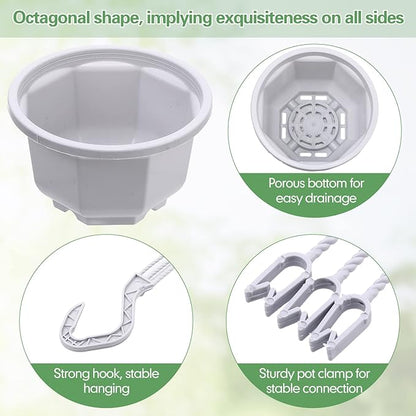 Roshtia 24 Pcs Hanging Plastic Planter Pot with Hook Flower Pots Baskets Hanging Nursery Planter Holder for Outdoor Indoor Plant Garden(Ceramic White,6.7 Inch)