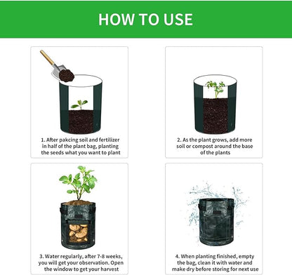 iPower Potato Grow Bags 10 Gallon 4 Pack with Flap, Sturdy Handles and Harvest Windows, Thick PE Fabric Planter Pots for Potato, Tomato, Carrot, Onion, Carrot, Vegetable and Fruits, Green