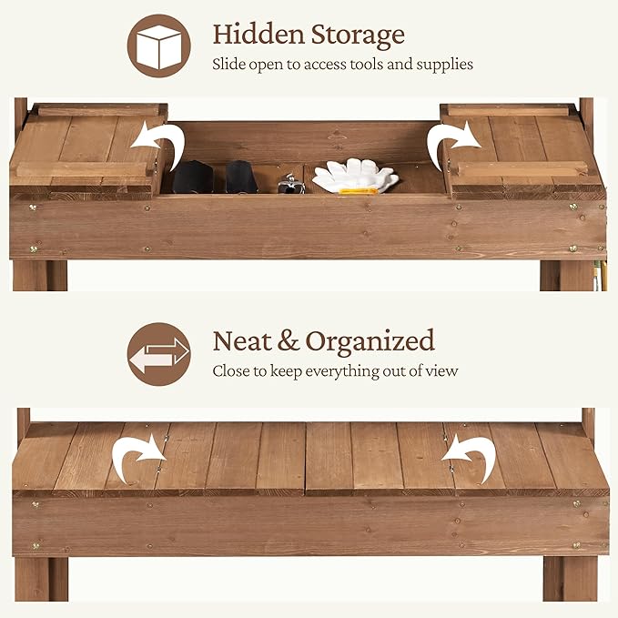 Yaheetech Potting Bench Table Horticulture Germination Table & Outdoor Garden Work Bench Platform w/Display Rack/Storage Shelf/Hanger/Thoughtful Sink Brown