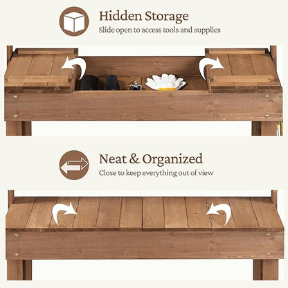 Yaheetech Potting Bench Table Horticulture Germination Table & Outdoor Garden Work Bench Platform w/Display Rack/Storage Shelf/Hanger/Thoughtful Sink Brown