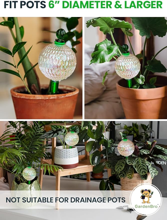 16 Oz Plant Watering Globes for Indoor Plants with Metal Self Watering Planter Insert - Premium XL Glass Hand-Blown Globe - Automatic Plant Waterer Indoor, Gift Idea for Gardeners [1 Globe, Textured]