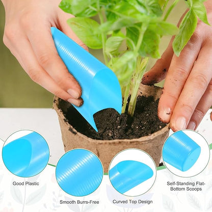 3-Pack Bonsai Soil Scoops, Plastic Garden Soil Scoops Bucket Shovel Potting Scoopers for Transplanting/Flower Planting/Plant Succulent, Colorful Small Gardening Tools [Blue]