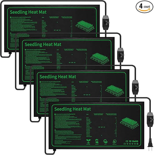 Ganeen 4 Pack Seedling Heat Mat for Seed Starting with Temperature Adjustable Knob 10" x 20" Waterproof Heating Pad for Plant Hydroponic Heating Pad Durable Germination Warm Mat for Indoor Home Garden
