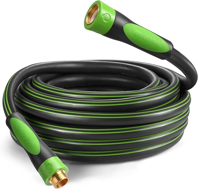 WORKPRO 5/8 IN x 50 FT Garden Hose, Heavy Duty, Flexible, Lightweight Water Hose with 360° Bi-Material Rotation Handle, 3/4" GHT Solid Brass Fittings, for Outdoor, Lawn, Garden & Yard, Car Wash