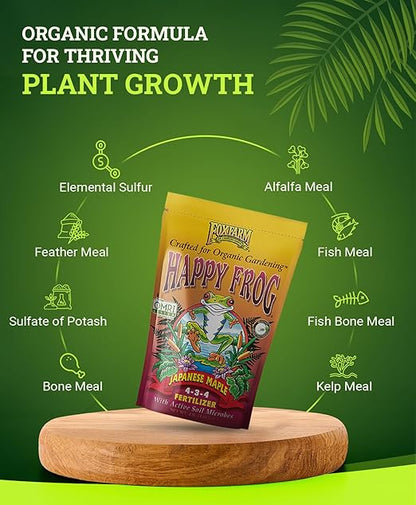 FoxFarm Happy Frog Japanese Maple Fertilizer - Hydrangea Fertilizer for Vegetative Growth & Strong Branch Development - 4-3-4 Blend with Soil Microbes & Mycorrhizal Fungi for Low pH Feeders - 4 lb