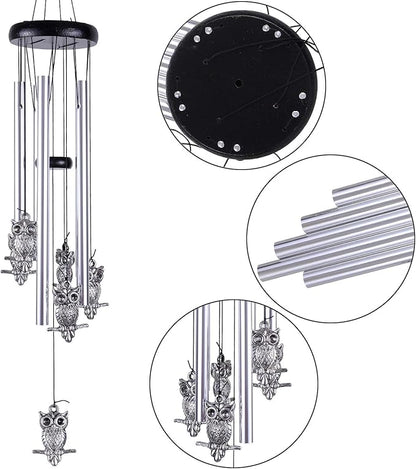 Owl Wind Chimes Outdoor/Indoor Decor - Memorial Wind Bells, Romantic Wind Catcher, Blessing Windchimes Gifts for Mom, Home, Balcony, Yard, Tree, Indoor, Festival Garden Decoration(5 Tubes, 6 Owls)