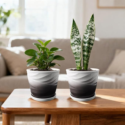 Ceramic Plant Pots,6 Inch,Set of 2,Planters with Drainage Hole and Saucer,Flower pots for Indoor Plants,Modern Design(6.7 in Diameter)