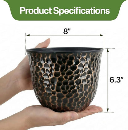 Worth Garden Plastic Round 8 Inch Planters for Indoor Plants Set of 6 Outdoor Resin Flower Pots Colorful with Drainage Hole Rubber Plug Retro Appearance Home Christmas Decorative Containers Multicolor