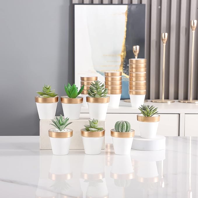 Yishang 36 pcs Small Mini White&Gold Clay Pots, 2.5'' Terracotta Pot Clay Ceramic Pottery Planter,Cactus Flower Terra Cotta Pots,Succulents Nursery Pots,with Drainage Hole, for Crafts,Wedding Favor
