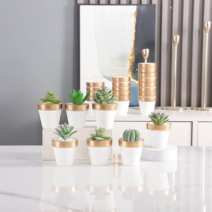 Yishang 36 pcs Small Mini White&Gold Clay Pots, 2.5'' Terracotta Pot Clay Ceramic Pottery Planter,Cactus Flower Terra Cotta Pots,Succulents Nursery Pots,with Drainage Hole, for Crafts,Wedding Favor