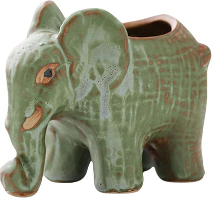 Cute Animal Elephant Shaped Ceramic Succulent Cactus Air Plant Flower Pots Planters-Plant Not Included (Small Green)