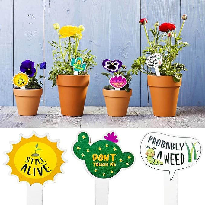 15 PCS Plant Labels,Wooden Funny Garden Labels,15 Styles Assorted Shapes Words Plants Tags Plant Labels Garden Markers for Vegetables Succulent Flowers Greenery Potted Plants