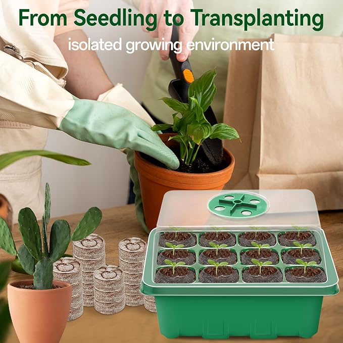 Halatool 8 Pack Seed Starter Tray with 100 PCS Peat Pellets, 96 Cells Green Plant Germination Trays for Organic Seed Starter Soil Pods for Planting Vegetables Plants Flowers Herbs - Starting Seeds Kit