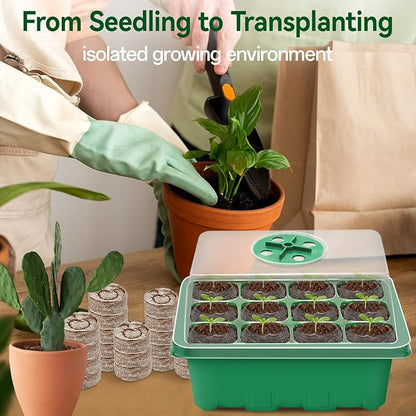 Halatool 8 Pack Seed Starter Tray with 100 PCS Peat Pellets, 96 Cells Green Plant Germination Trays for Organic Seed Starter Soil Pods for Planting Vegetables Plants Flowers Herbs - Starting Seeds Kit