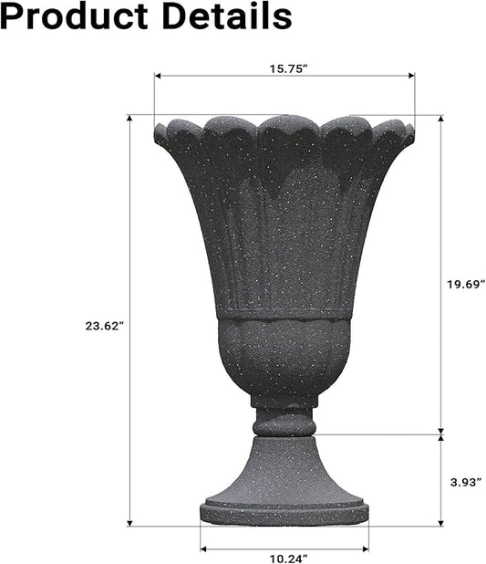 23" Tall Planters for Outdoor Plants Set of 2, Planter with Drainage Holes and Petal Design, Large Outdoor Planters for Porch, Garden, Indoor, Black
