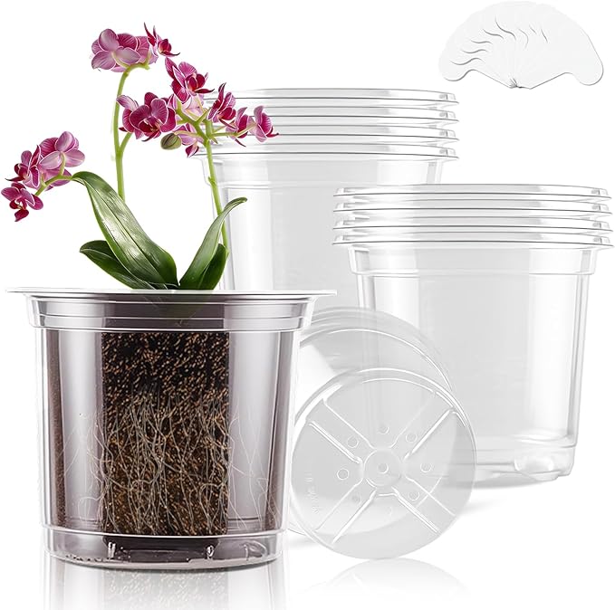 SupKing 6 Inch Clear Nursery Pots Large Plastic Seed Starter 8 Packs Plant Flower Pot with Drainage Holes for Transplanting Succulents Cuttings Seedlings Bonus 15 Plant Labels