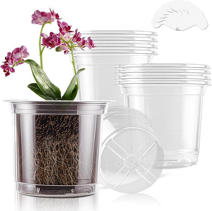 SupKing 6 Inch Clear Nursery Pots Large Plastic Seed Starter 8 Packs Plant Flower Pot with Drainage Holes for Transplanting Succulents Cuttings Seedlings Bonus 15 Plant Labels