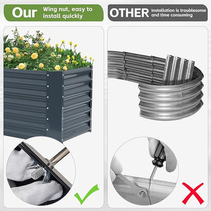 4x2x2ft Raised Garden Bed - Galvanized Deep Root Planter Boxes Outdoor with Wing Nuts and Safety Edges for Gardening Vegetables, Flowers, Herbs, Succulents - Gray