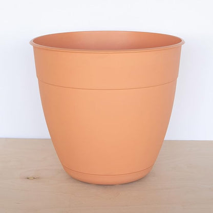 Bloem Dayton Planter with Saucer: 12" - Coral - 100% Recycled Plastic Pot, Removable Saucer, Elevated Feet, for Indoor and Outdoor Use, Gardening, 3 Gallon Capacity