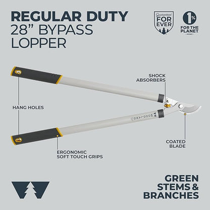 Woodland Tools Regular Duty Lopper – 28 Inch Manual Branch Cutter with Bypass Blade and Non Slip Grip – Lightweight Tree Trimmer for Gardening, Shrubs, and Small Branches