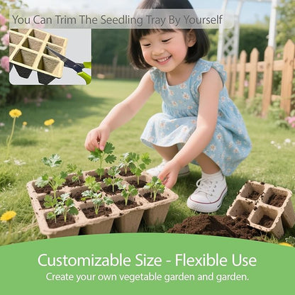 10-Pack Seed Starter Trays – Peat Pots for Seedlings, 120 Biodegradable Seed Starter Pots, Seed Starting Kit with 120 Plant Labels (Large)