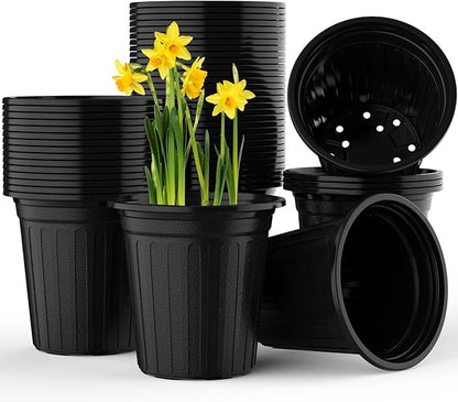 200 Pcs 2 Gallon Planter Nursery Pots, Seed Starting Pot Plastic Flower Seedling Pots with Drainage Holes Flexible Plant Container for Indoor Outdoor Garden Lawn Yard Plants Seedlings (200, 2 Gallon)
