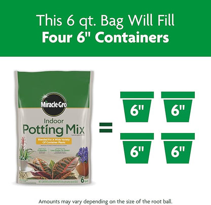 Miracle-Gro Indoor Potting Mix, Blended for a Variety of Houseplants, Feeds for up to 6 Months, 6 qt., 3-Pack