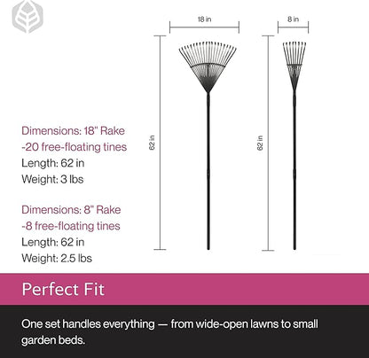 Yard Butler World’s Greatest Rake Set, ILT-208 Garden Rake for Lawncare - Convenient Garden Cleaning Accessory - Lightweight Wooden Handle - Steel Tines - Easy to Maneuver