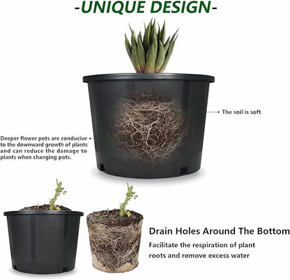 10-Pack 3.9 Gallon Round Planter Nursery Pots, Flower Plant Container Injection Molded Plastic Nursery Pots Gardening Pots for Indoor Outdoor Vegetables, Succulents, Black