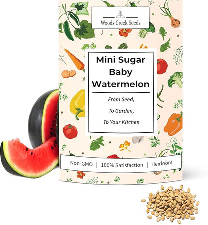 Sugar Baby Watermelon Seeds for Planting - Heirloom, Non-GMO Mini Watermelon Seed Pack, Small Bush Melon Seeds Variety for Home Gardens & Outdoors | Woods Creek Seeds