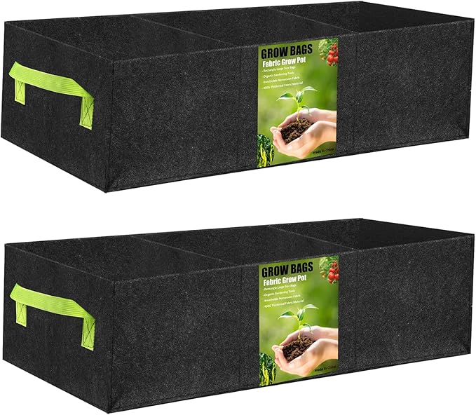 2 Pack Plant Grow Bags,Breathable Fabric Grow Bag with 3 Grids,400GSM Thickened Nowoven Garden Bed,Rectangle Flower Planter Containers for Flower,Vegetable,Fruit,Growing Pot with Handles(90x30x20cm)